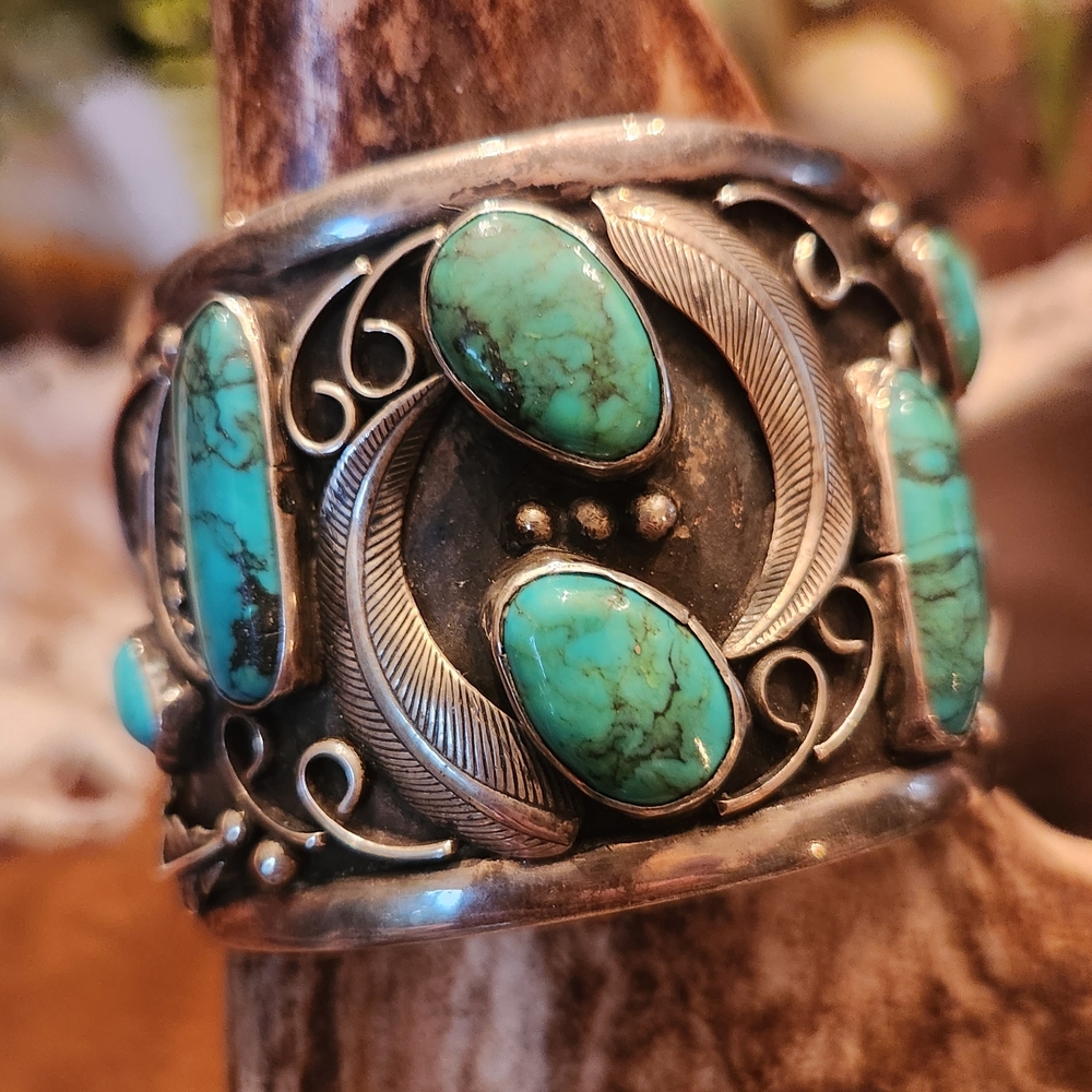 Vintage Navajo Made Cerrillos Turquoise Cuff Bracelet